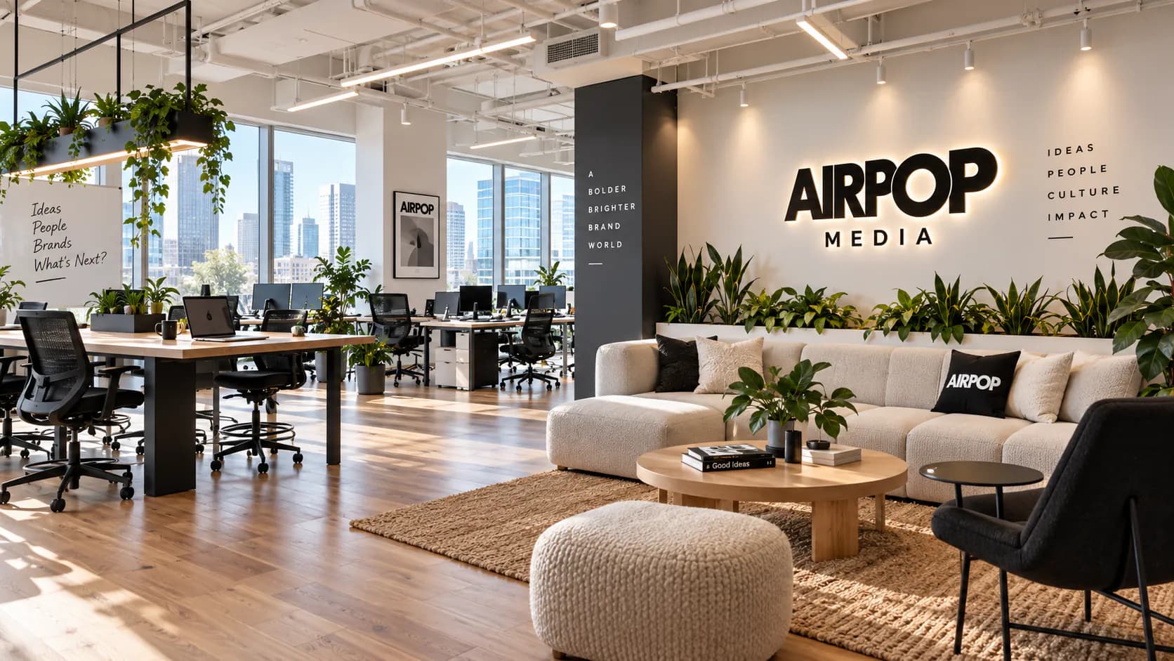 Airpop Media office in Noida, lounge and planter wall