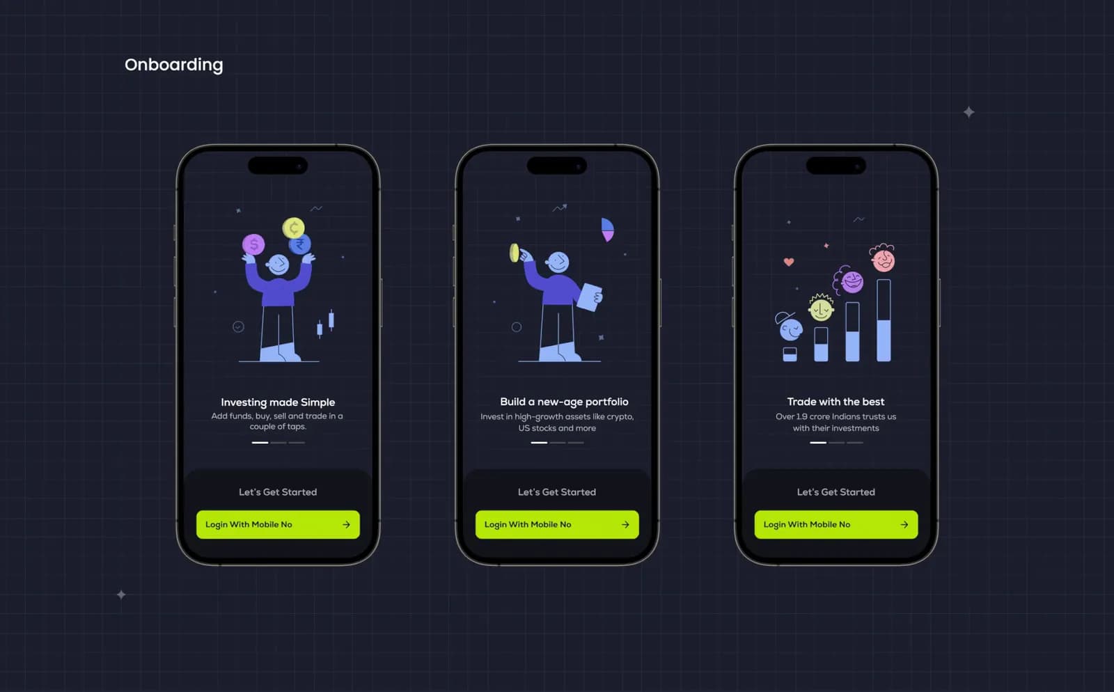 CoinSwitch app onboarding screens