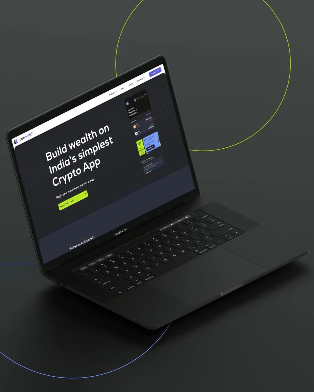 CoinSwitch website on a laptop: Build wealth on India’s simplest crypto app