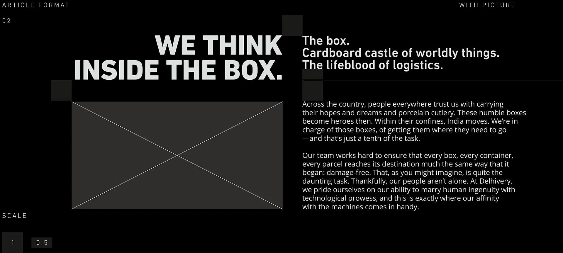 Delhivery brand book spread: We think inside the box