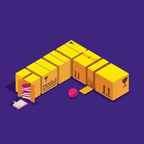 Housing.com moving boxes forming the upward chevron, animated