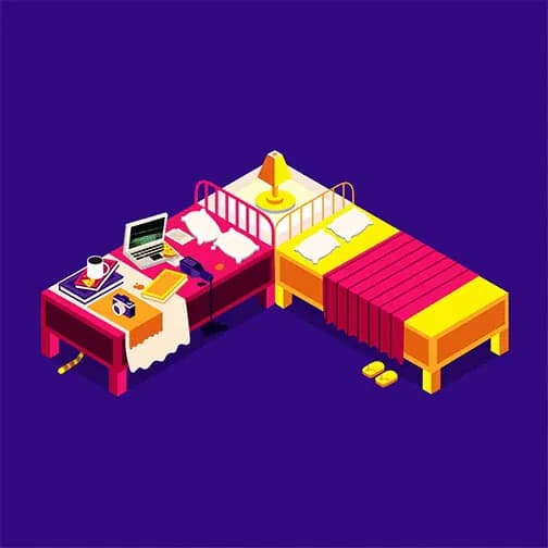 Housing.com illustration of a shared room for roommates, animated
