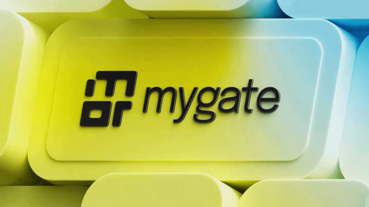 MyGate logo on soft yellow and blue contoured tiles